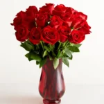 Two Dozen Red Roses with Red Vase